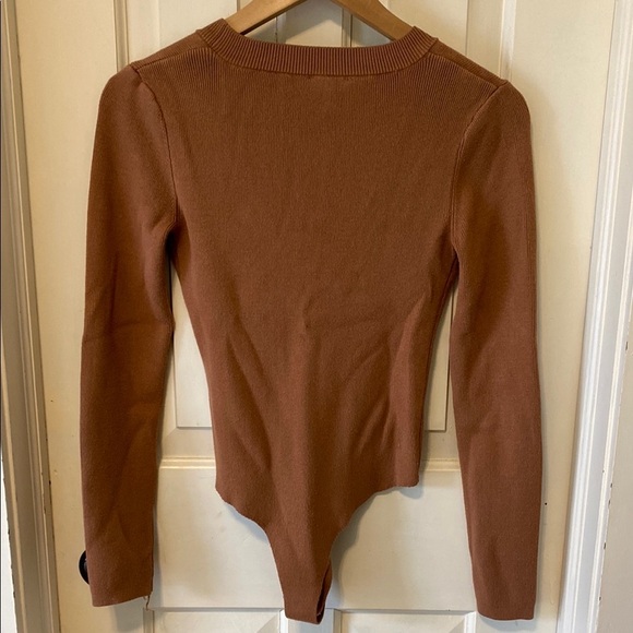 Dynamite Asymmetrical Wrap Bodysuit in Brown - Picture 7 of 11